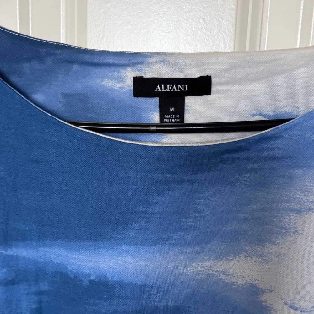 Alfani Blue and White Tie-Front Blouse - Picture 5 of 7
